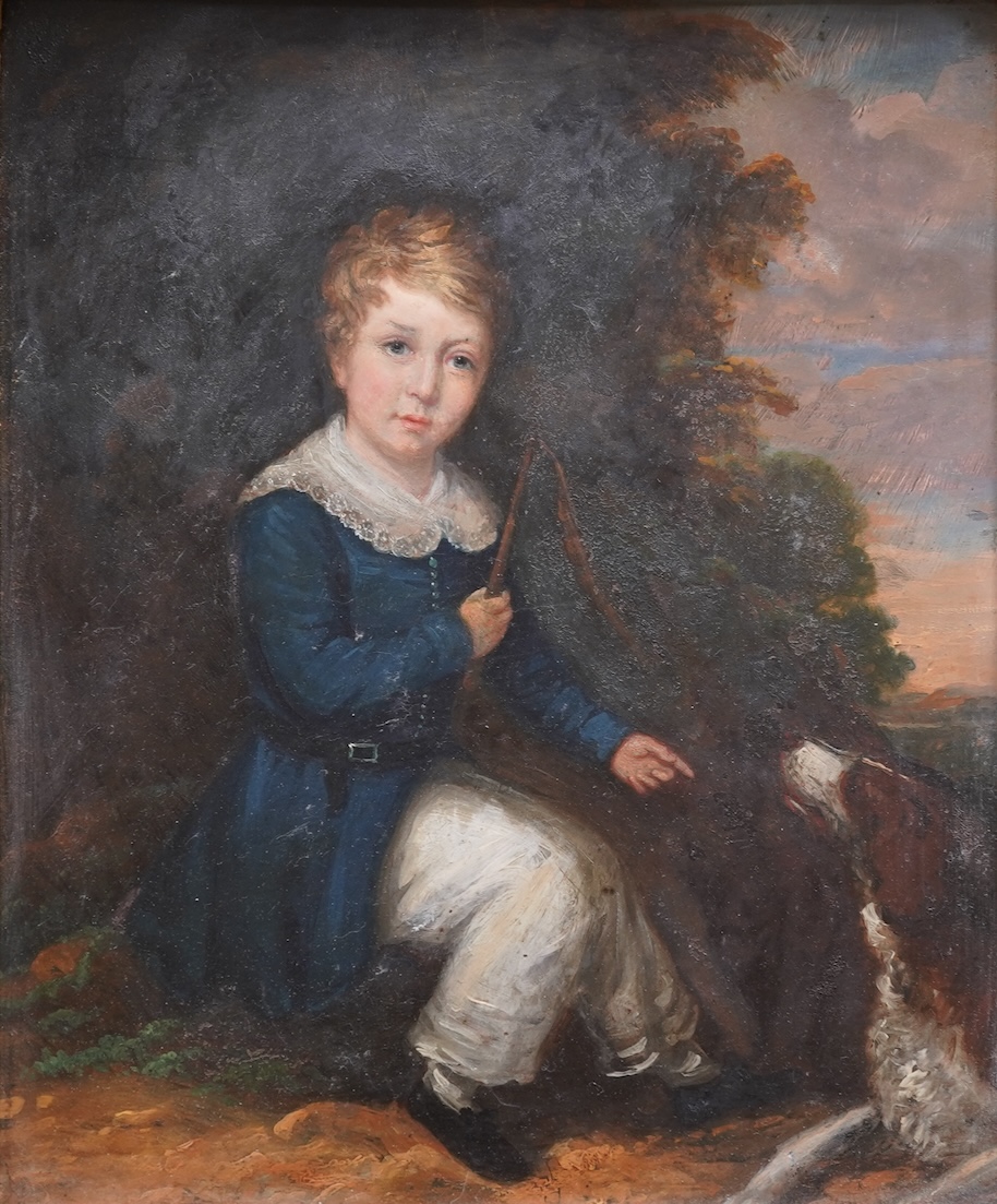 English School, 19th century, A young boy and his hound in a landscape
